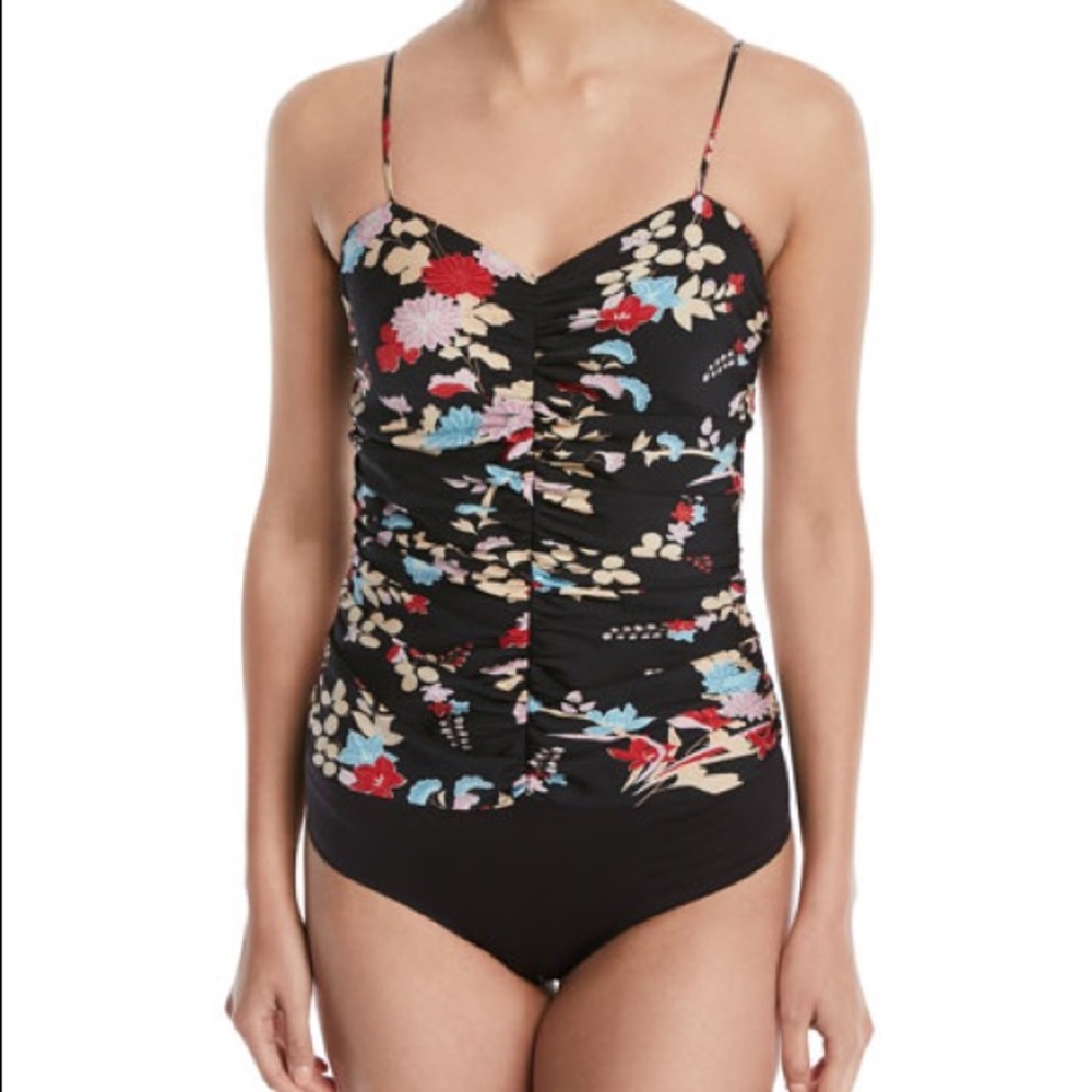 Diane von Furstenberg Ruched silk bodysuit black S